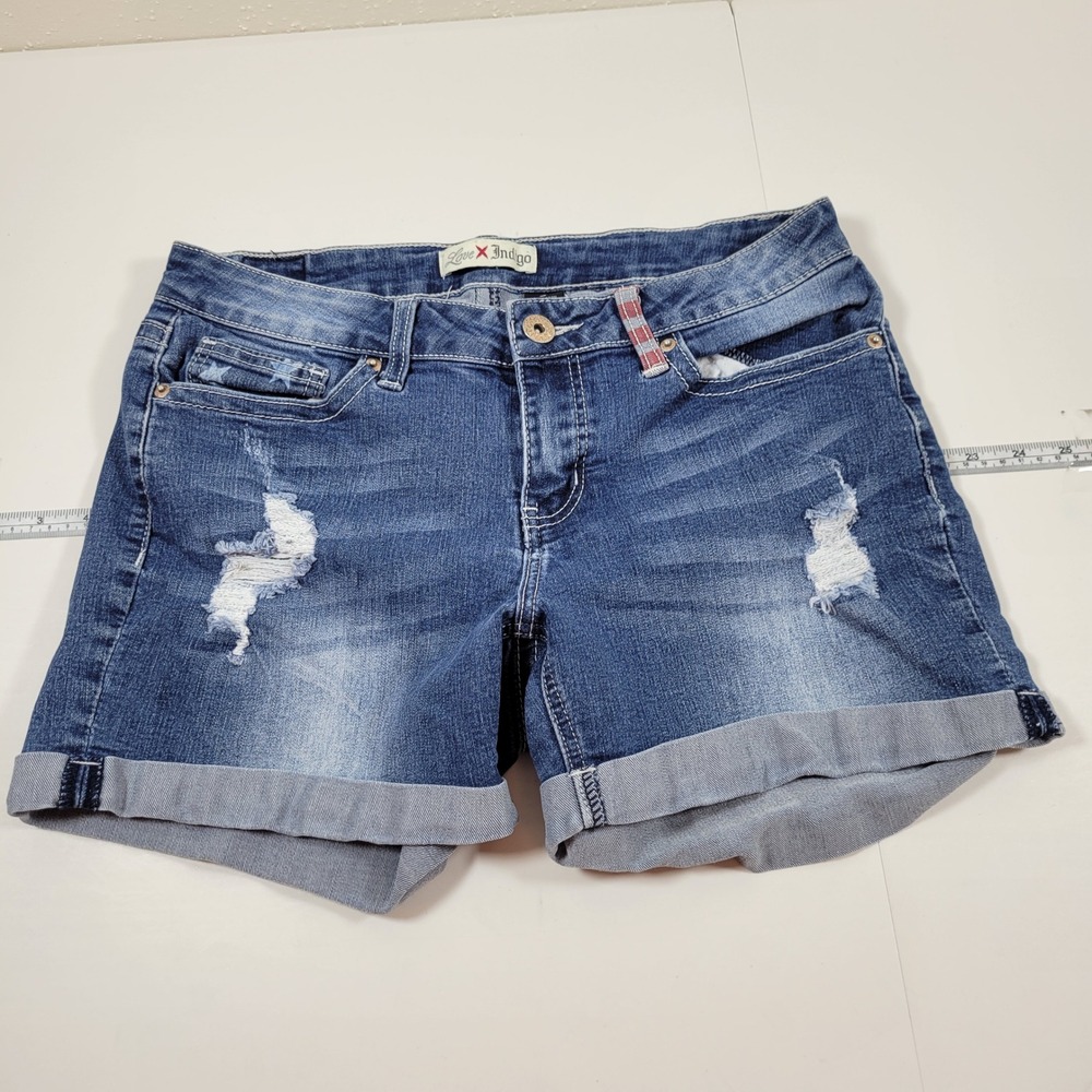 Love Indigo Denim Shorts Womens 8 Blue Excellent Americana Distressed Cuffed 4th